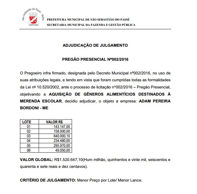 Prefeitura de São Sebastião do Passé vai gastar mais uma vez R$ 1,5 milhão em merenda escolar